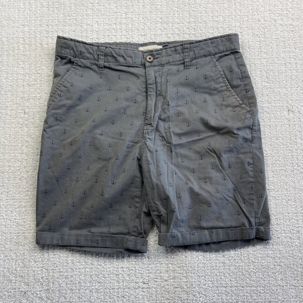 Hudson And Barrow NYC Shorts Mens 34 Grey Chino Golf Golfer Beach Ankers AOP Rea